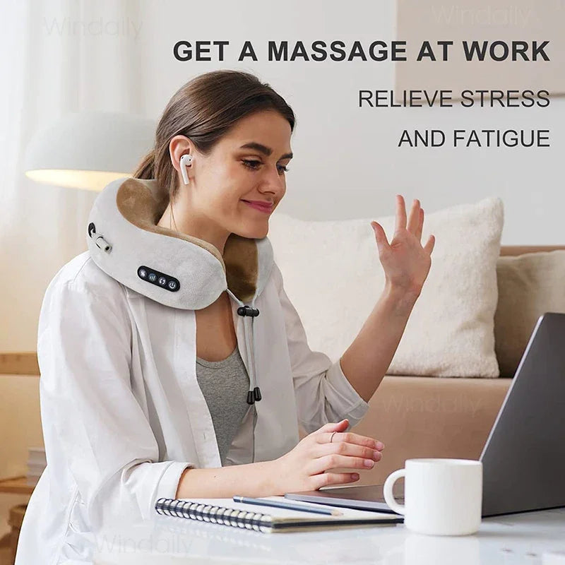 Coussin masseur de nuque sans fil rechargeable USB – 3 niveaux d’intensité