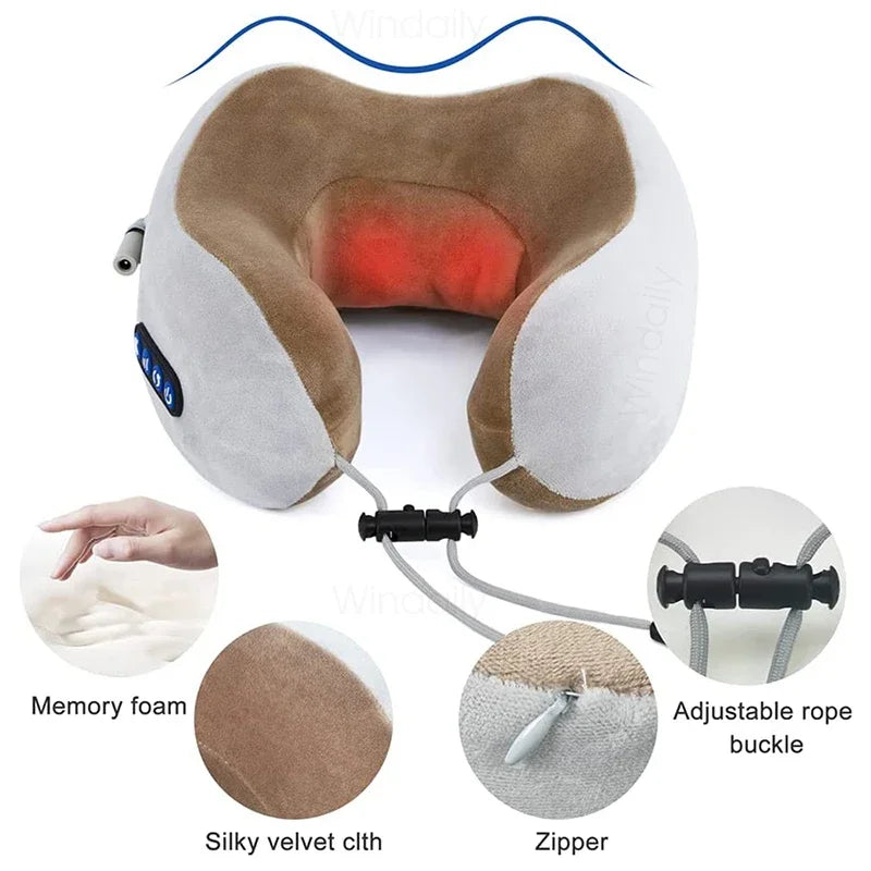 Coussin masseur de nuque sans fil rechargeable USB – 3 niveaux d’intensité
