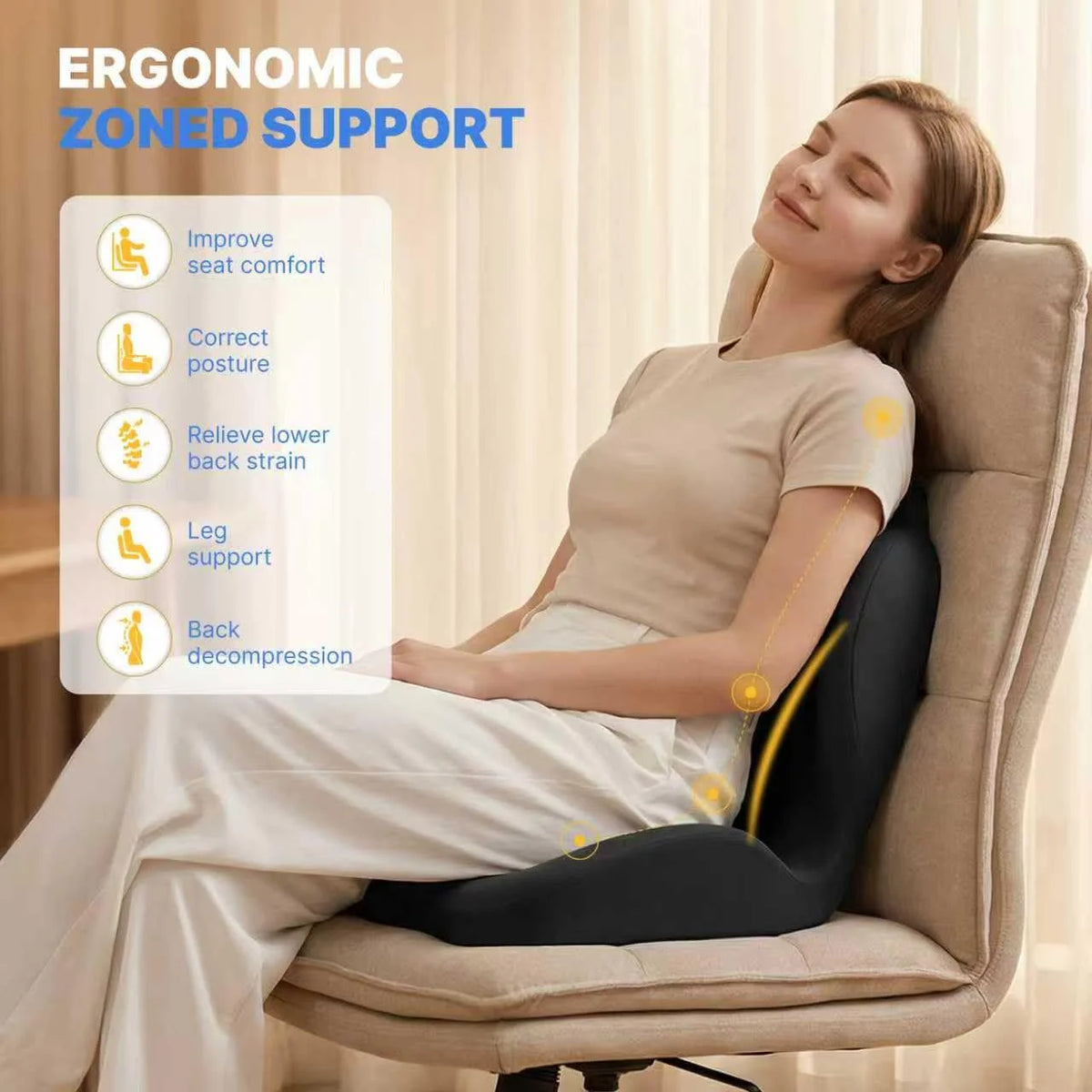 Coussin de siège ergonomique avec soutien lombaire