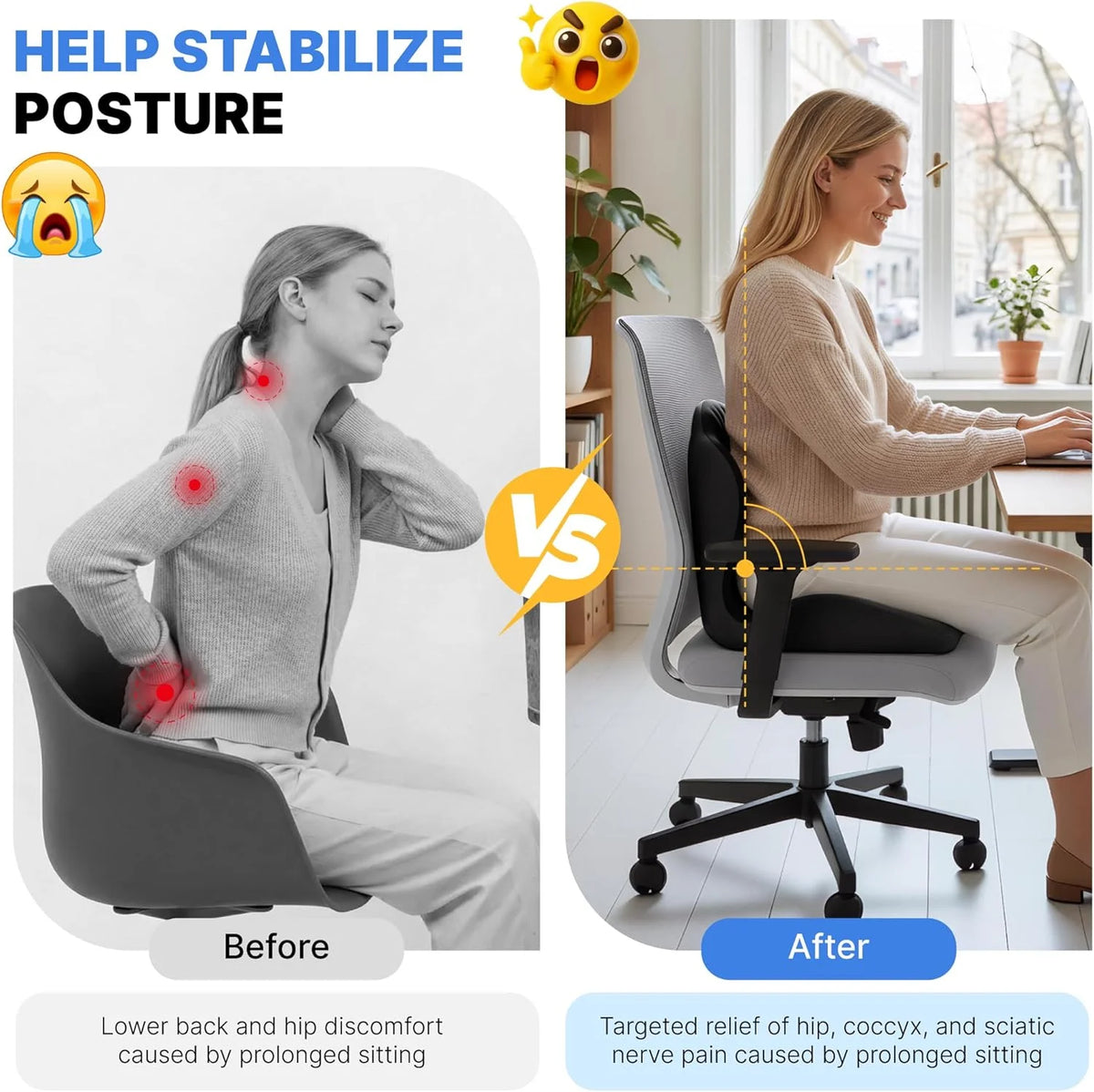 Coussin de siège ergonomique avec soutien lombaire
