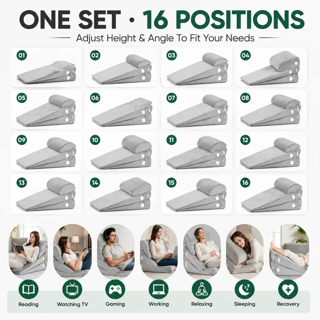 Ensemble de 4 coussins de lit modulables – Inclinaison réglable