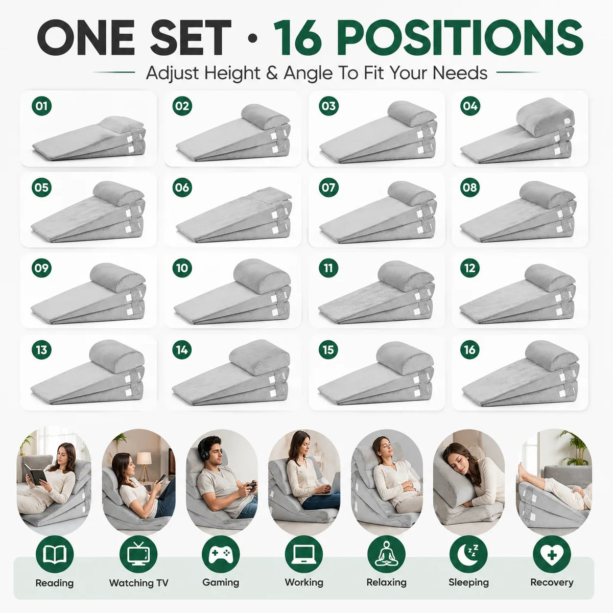 Ensemble de 4 coussins de lit modulables – Inclinaison réglable