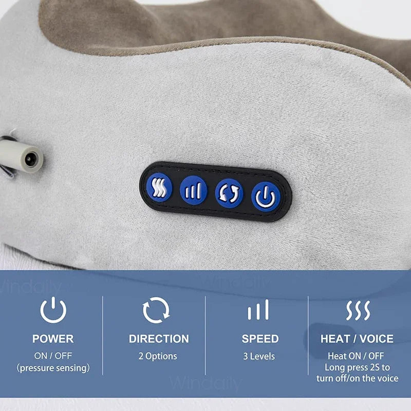 Coussin masseur de nuque sans fil rechargeable USB – 3 niveaux d’intensité